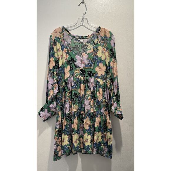 O’Neill Size XS Merla Dress Hawaiian Print Floral V Neck Tiered Tropical Travel - Picture 1 of 10